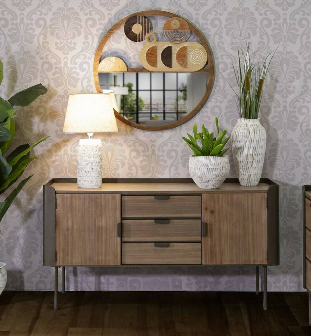 Credenza Jones, Buffet da soggiorno, Madia da salotto, Dispensa da cucina, 145x47 h76 cm, Grigio e Marrone