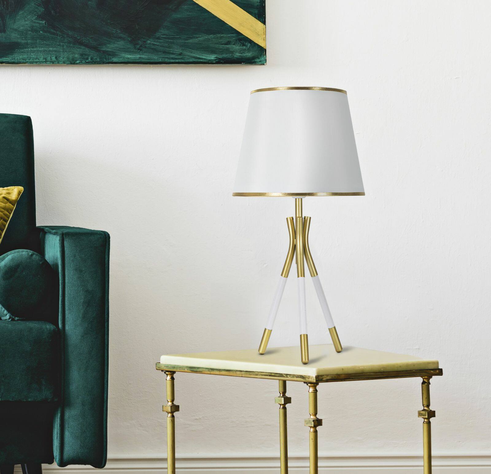 Lampada da tavolo Gongbi, Luce da scrivania, Luminaria da ufficio, Lampada da lavoro, 28x28 h57 cm, Bianco e Oro