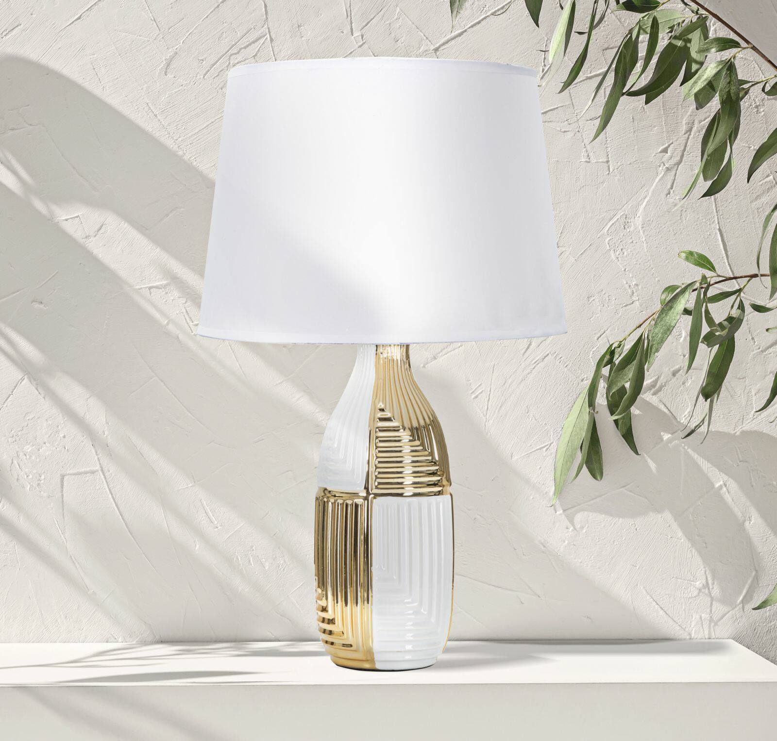 Lampada da tavolo Mondriam, Luce da scrivania, Luminaria da ufficio, Lampada da lavoro, Bianco e Oro, 33x33 h54 cm