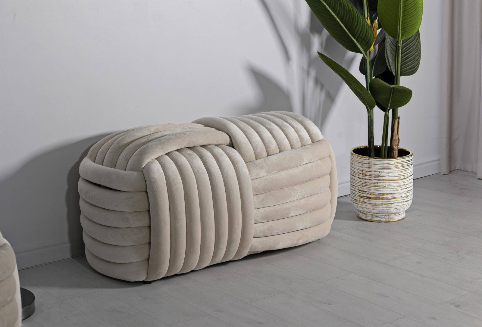 Panca Calcea, Panchina multiuso, Seduta per ospiti, Cassapanca multifunzione, 90x45 h45 cm, Crema