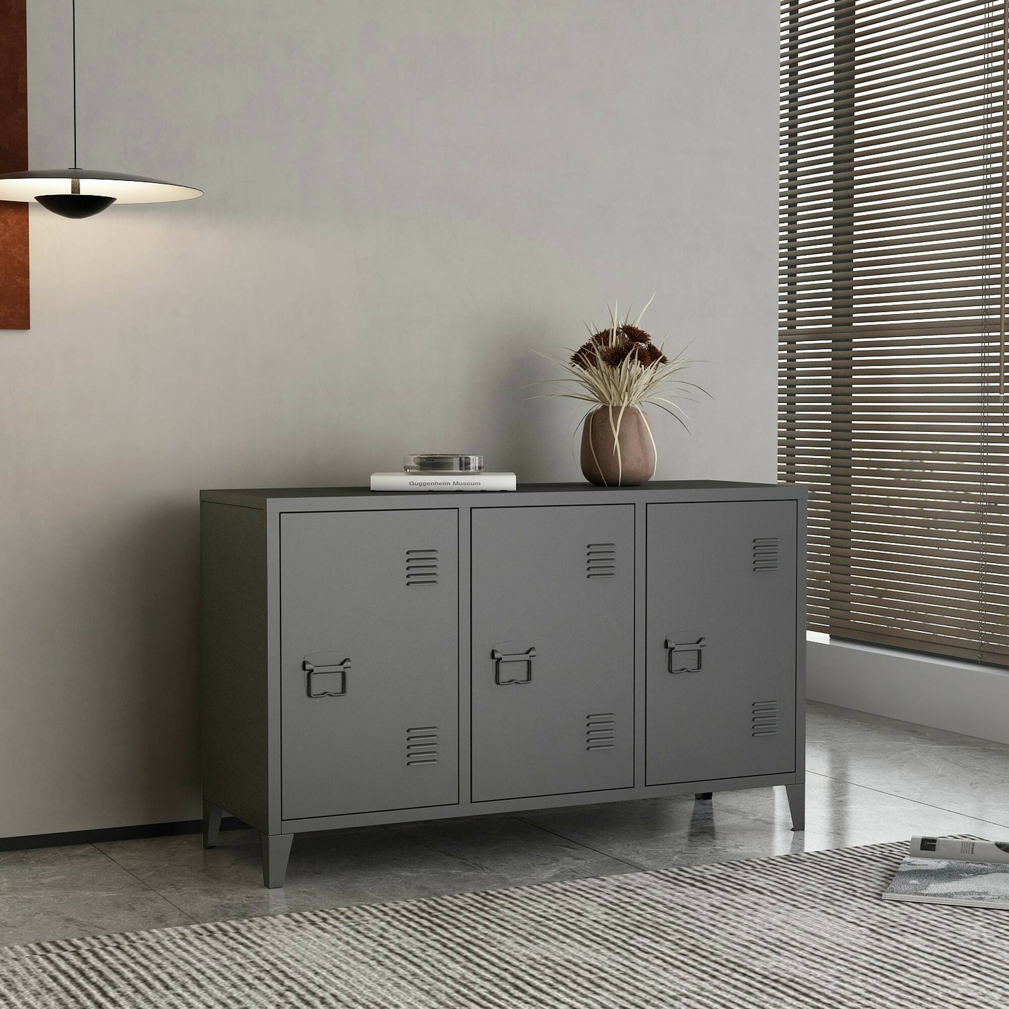 Credenza Cocullo, Buffet da soggiorno, Madia da salotto, Dispensa da cucina, 120x40 h73 cm, Ardesia