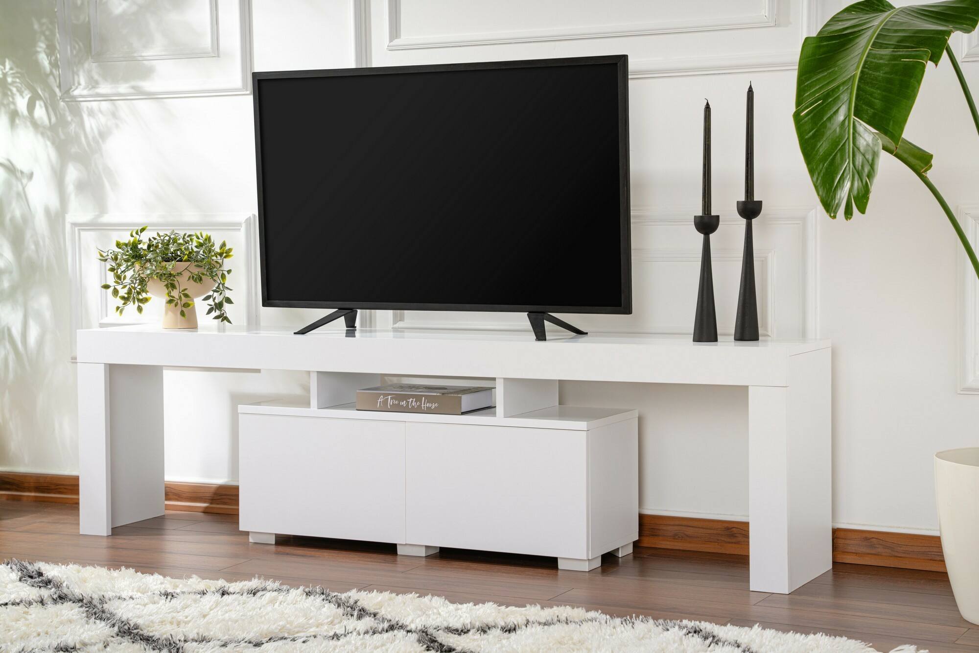Mobile porta TV Andarna, Credenza da soggiorno, Armadio basso per TV, Base parete attrezzata, 180x31 h50 cm, Bianco