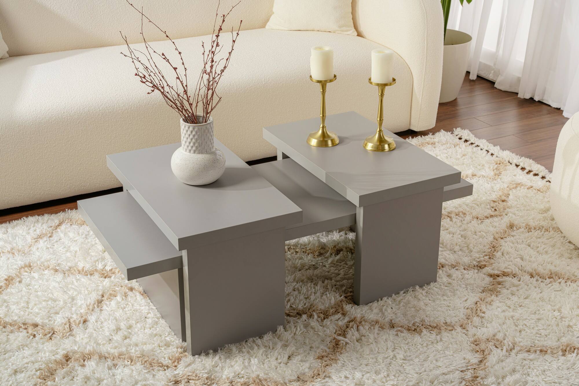 Tavolino da salotto Amarantha, Tavolo basso da caffè, Portariviste per divano, Ripiano da soggiorno, 110x45 h42 cm, Grigio