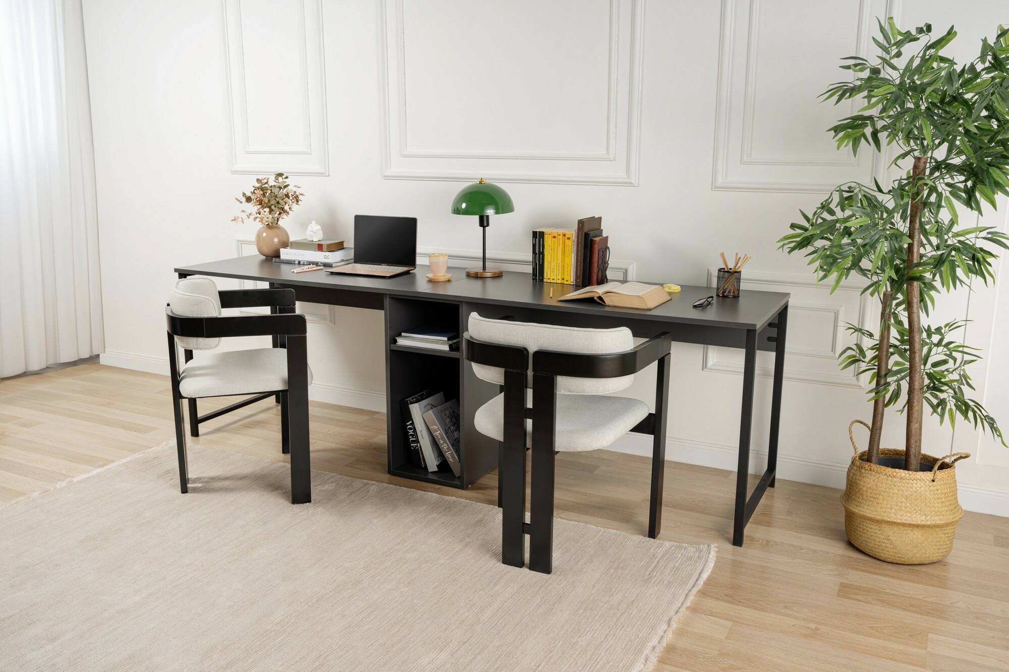 Scrivania Violet, Scrittoio multiuso, Tavolo per ufficio porta PC, Piano di lavoro, 240x60 h74 cm, Antracite