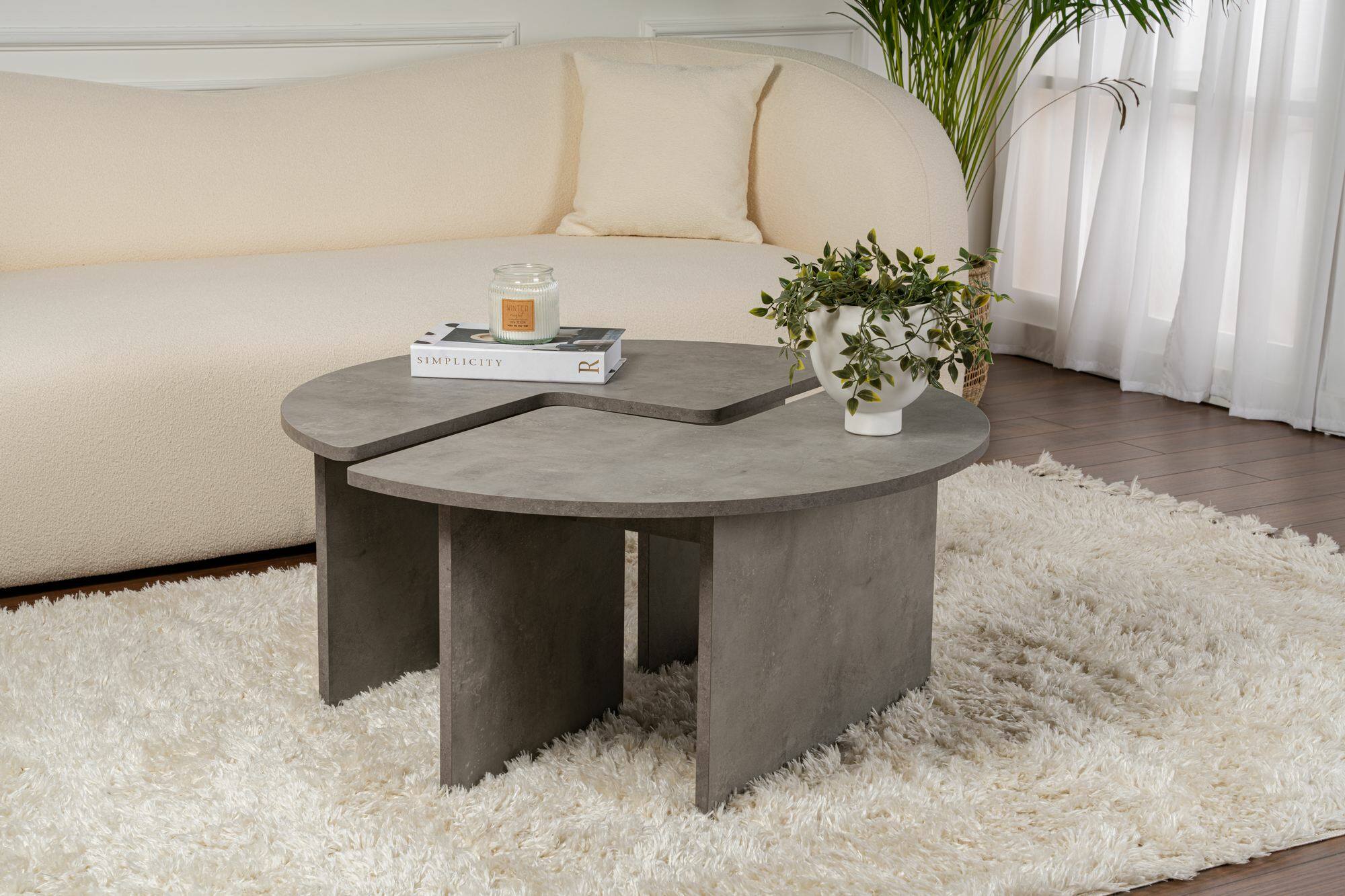 Tavolino da salotto Tairn, Tavolo basso da caffè, Portariviste per divano, Ripiano da soggiorno, 90x90 h41 cm, Grigio