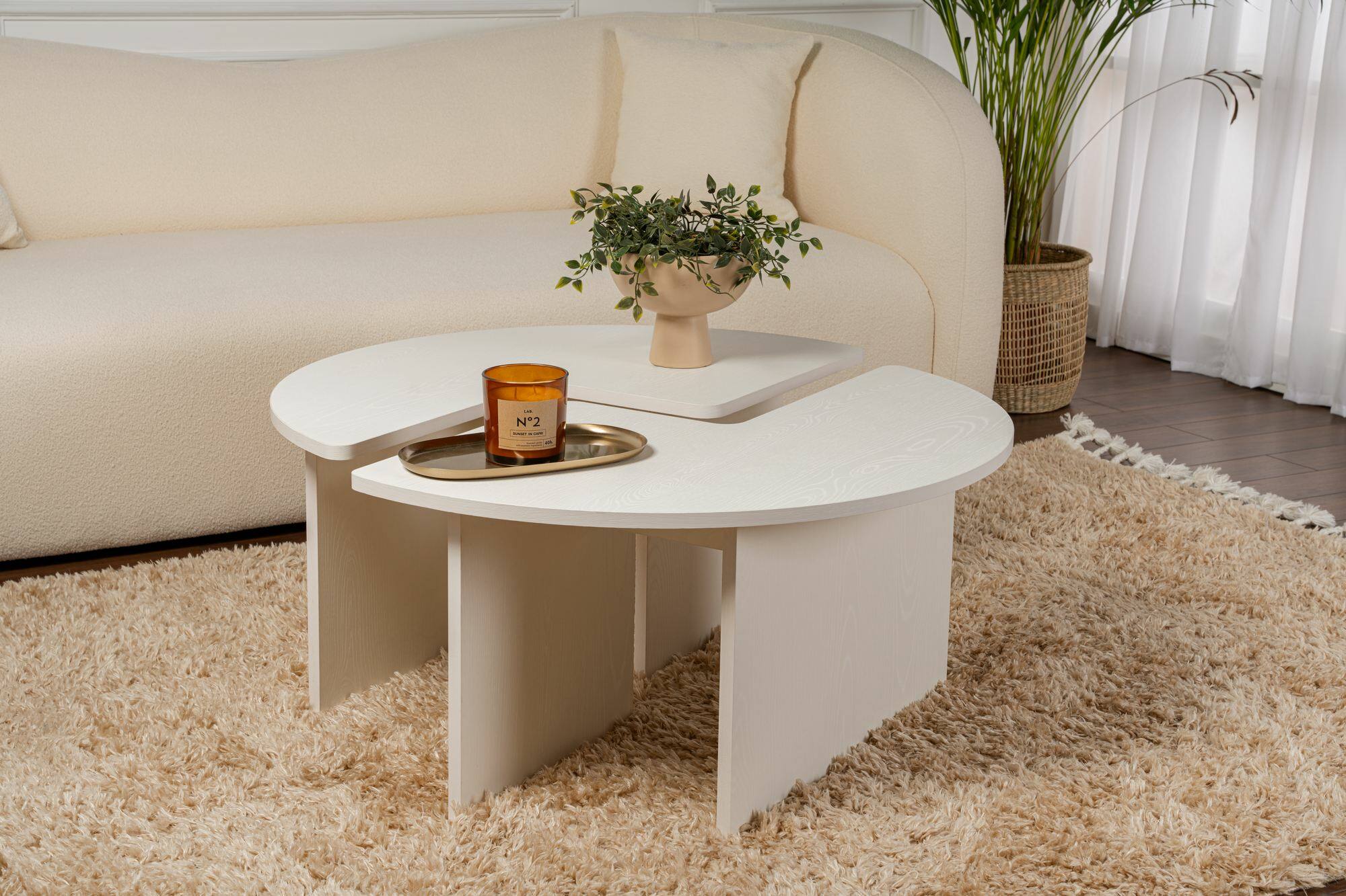 Tavolino da salotto Tairn, Tavolo basso da caffè, Portariviste per divano, Ripiano da soggiorno, 90x90 h41 cm, Bianco