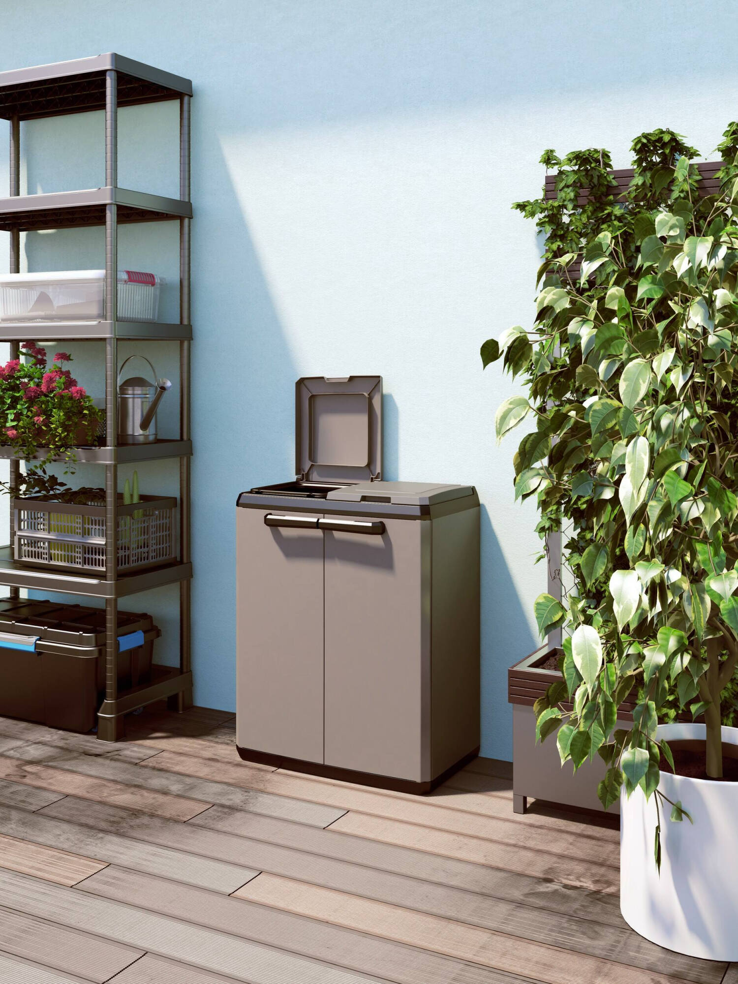 Armadio da esterno Rimouski, Mobile outdoor, Mobiletto giardino multiuso, Contenitore per balcone o garage, Made in Italy, 68x39 h85 cm, Grigio