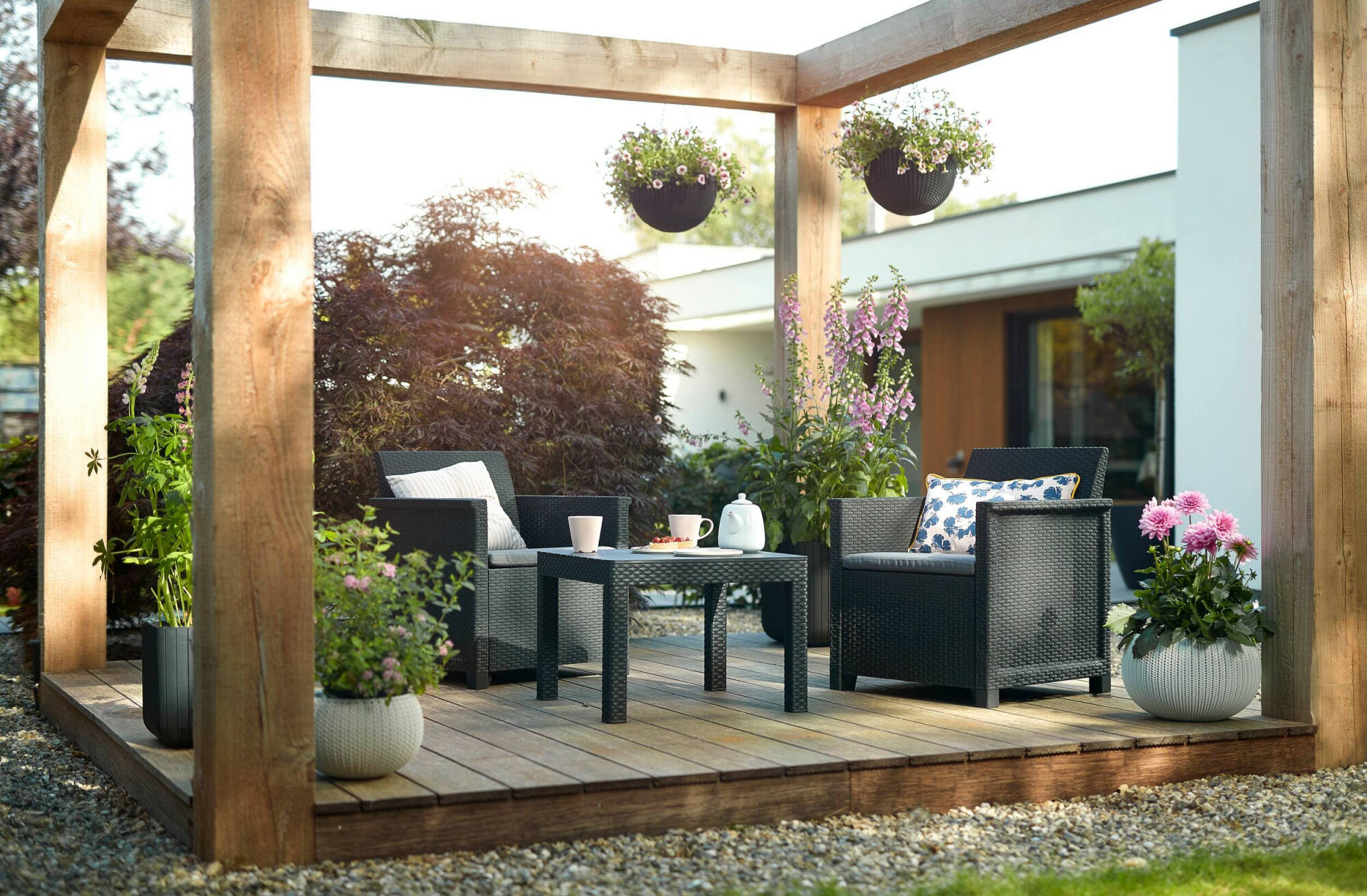 Set salotto da esterno Petawawa, Salottino outdoor, Set da balcone o giardino, Composizione soggiorno per esterni, 65x63 h74 cm, Antracite