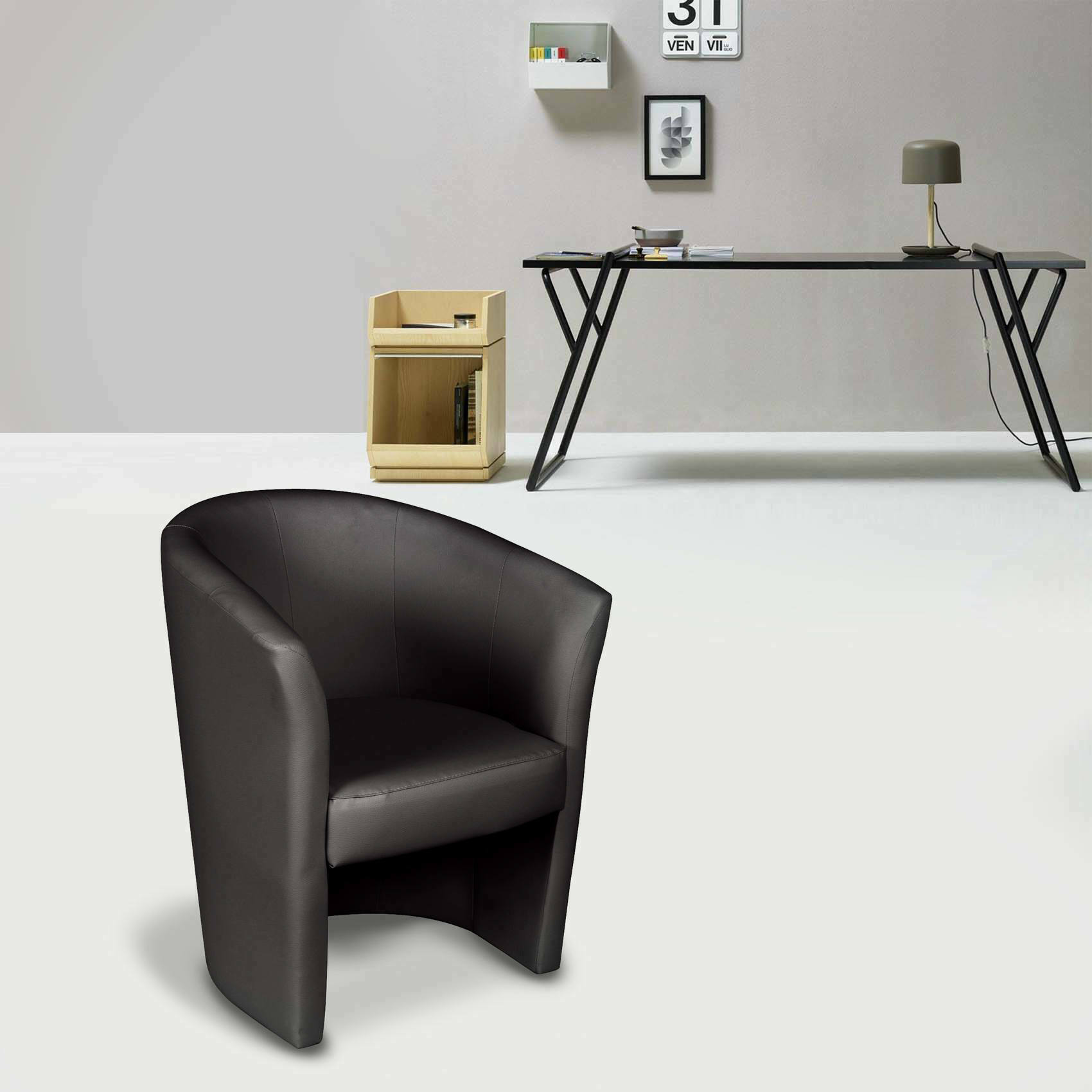Poltrona Ago, Poltrona moderna con rivestimento in ecopelle, Seduta da soggiorno di design, Cm 64x63h78, Nera