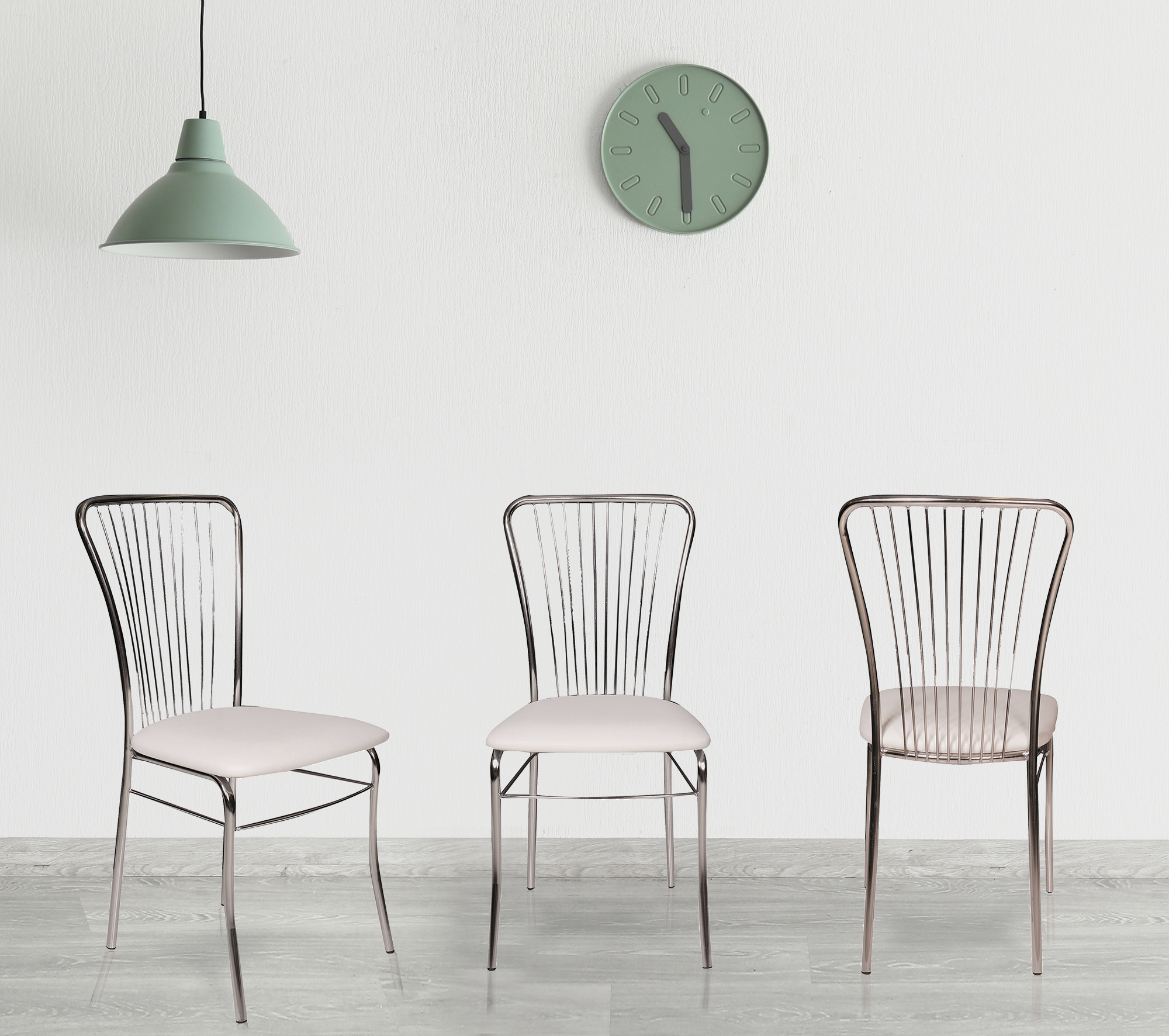 Sedia 0, Sedia moderna con fondello in ecopelle, struttura in metallo cromato, Ideale per sala da pranzo, cucina o salotto, Cm 54x45h95, Bianco