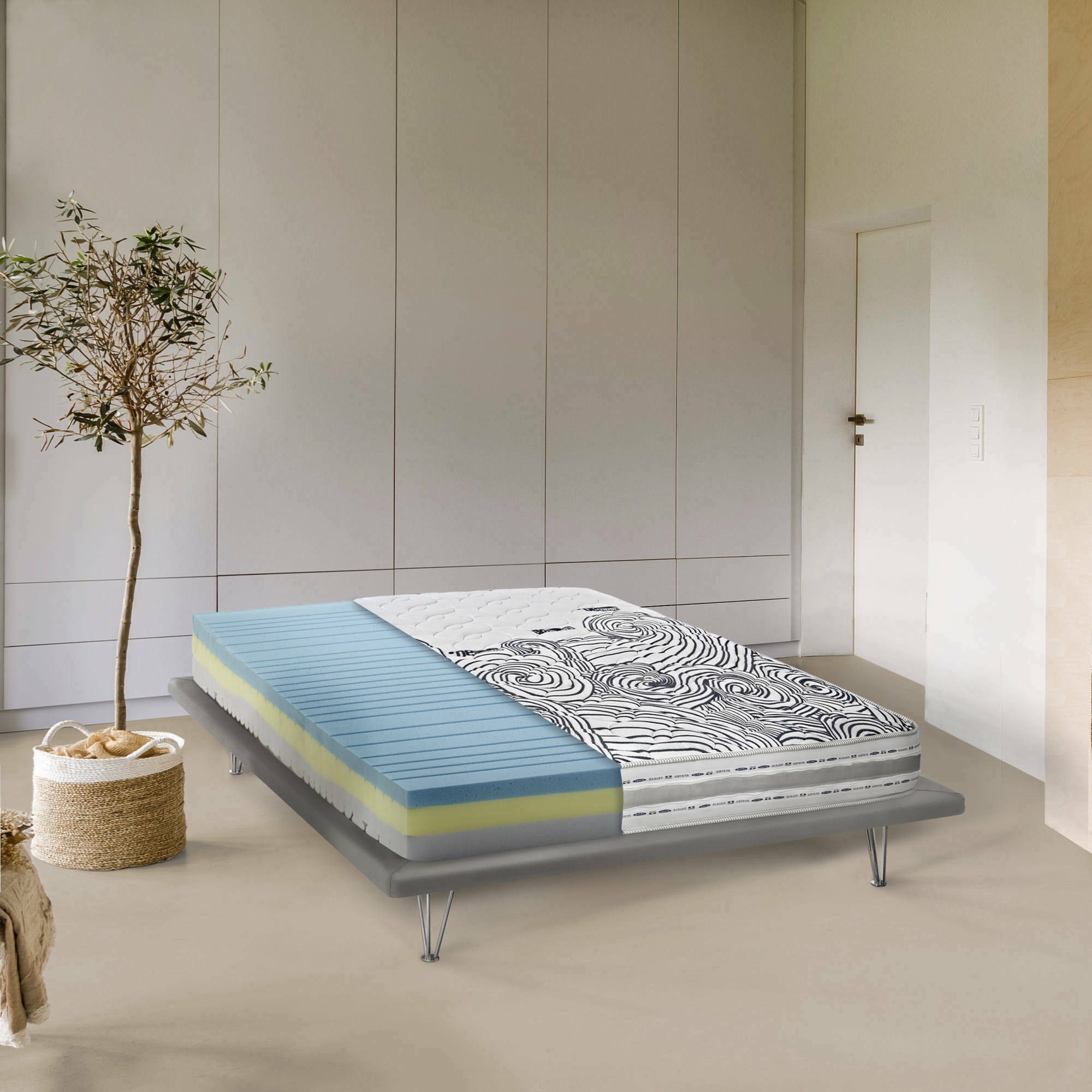 Materasso matrimoniale Tirane, Materasso sfoderabile in Memory Foam e Waterfoam, 100% Made in Italy, Antiacaro e Anallergico, cm 160x190 h 22