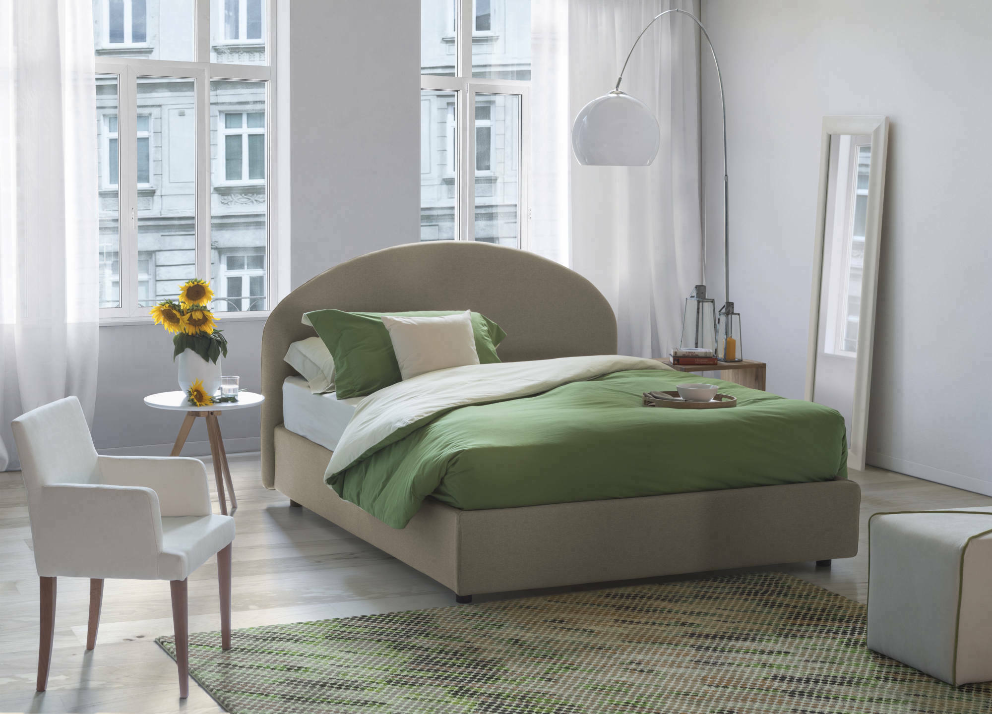 Image of Letto piazza e mezza Akis, Letto contenitore con rivestimento in tessuto, Made in Italy, Apertura frontale, adatto per materasso cm 120x190, Tortora
