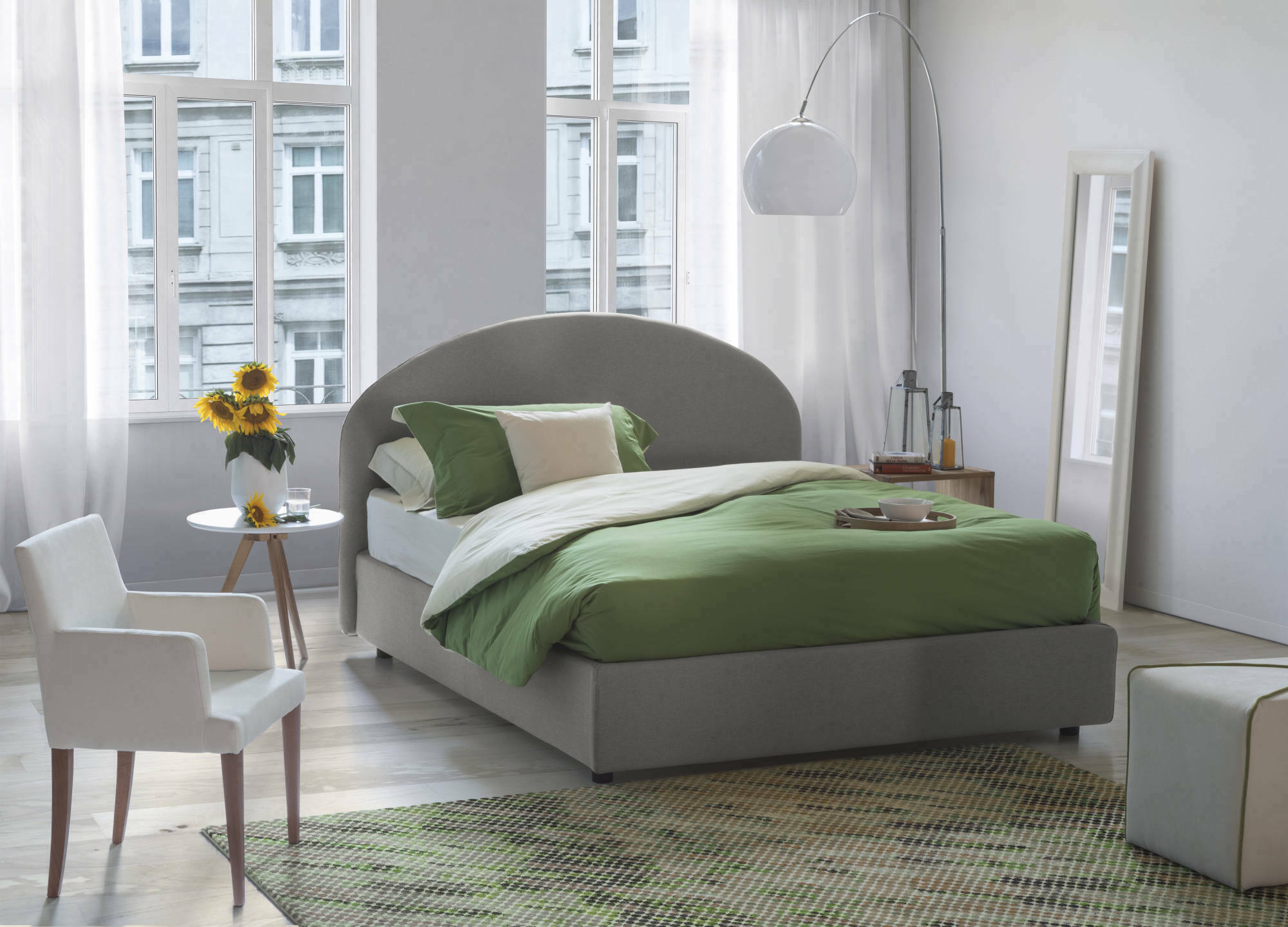 Letto matrimoniale Archivio, Letto contenitore con rivestimento in tessuto, Made in Italy, Apertura frontale, adatto per materasso cm 160x190, Grigio