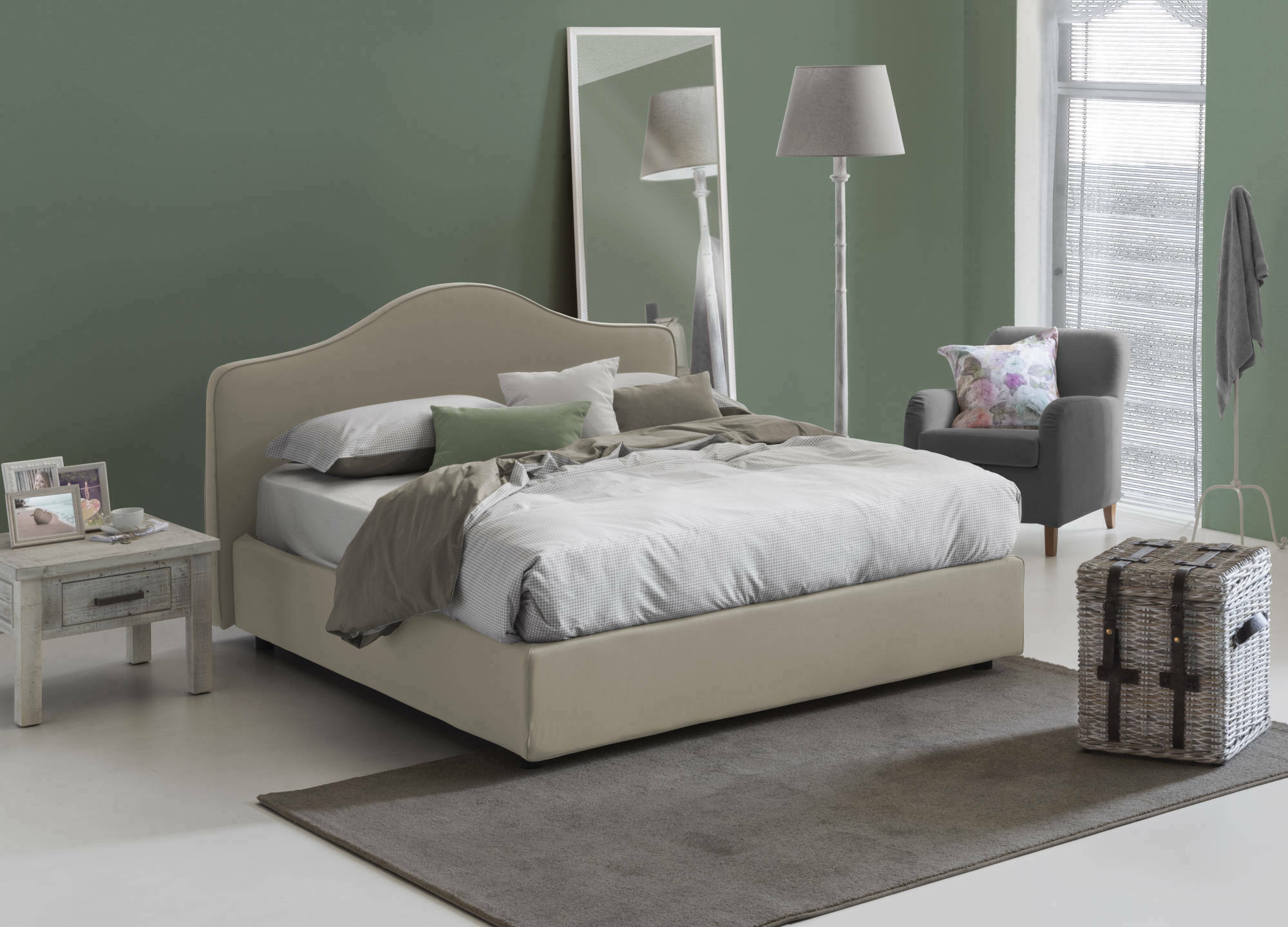 Letto matrimoniale Verdite, Letto contenitore con rivestimento in tessuto, Made in Italy, Apertura frontale, con materasso 160x200 cm incluso, Tortora