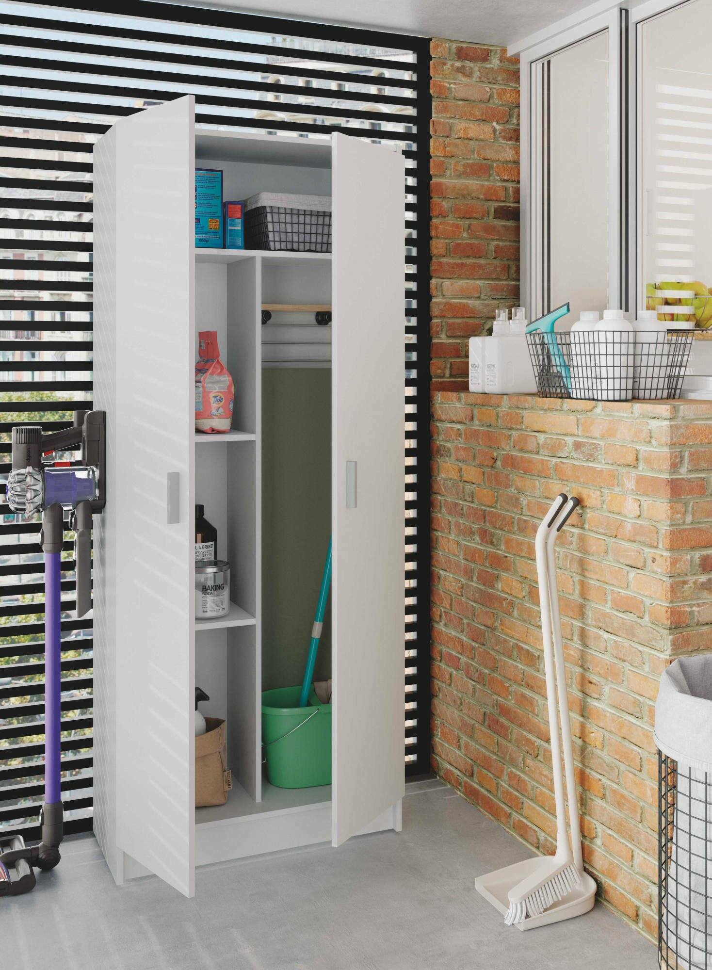 Armadio multiuso Abadubidu, Mobile portascope a 2 ante, Scarpiera con ripiani, Guardaroba portascope, 73x37h180 cm, Bianco