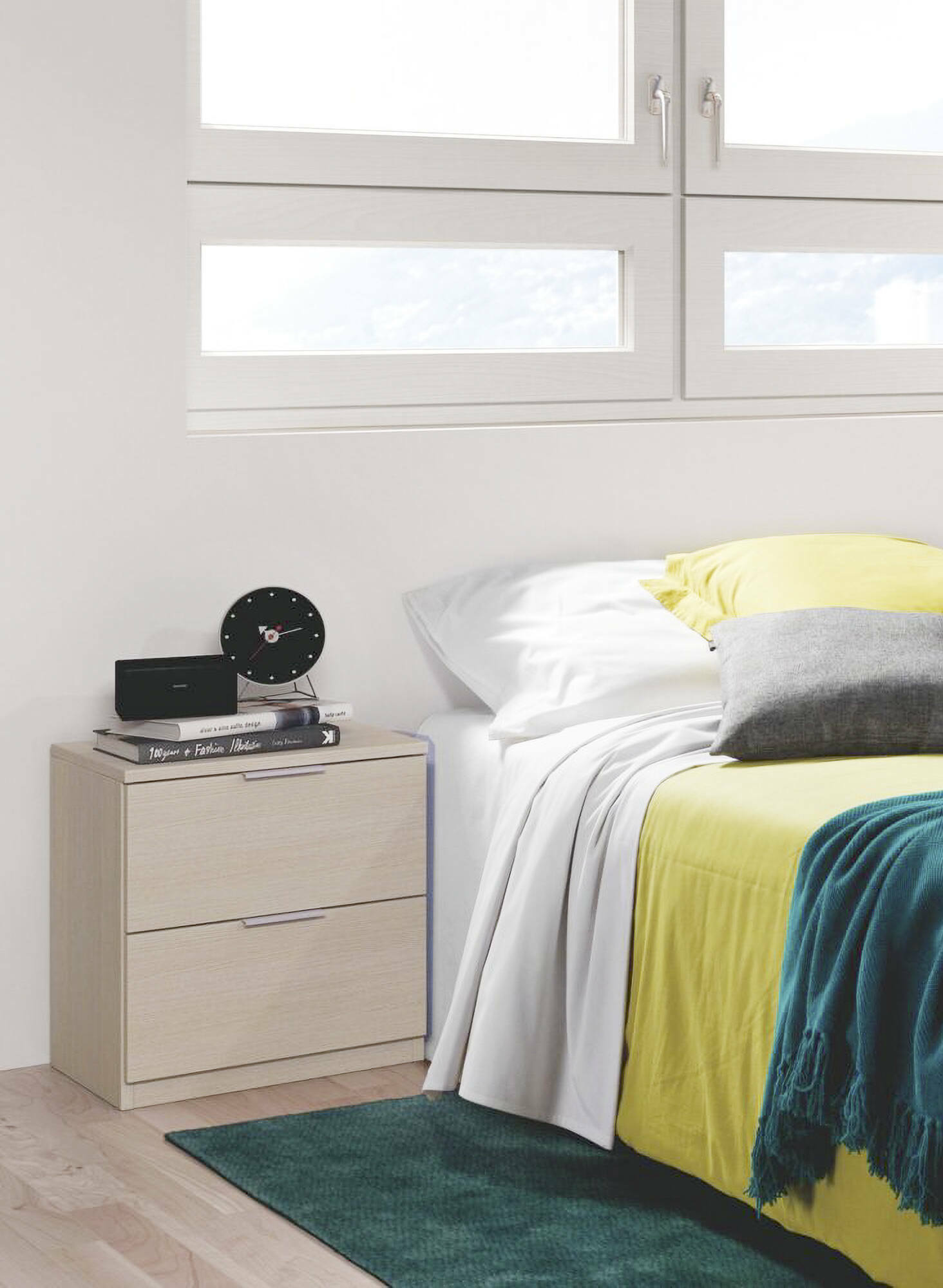 Image of Comodino Artiglio, Comodino moderno a 2 cassetti, Tavolino da notte, ComÃ² basso per camera da letto, cm 38x34h45, Rovere