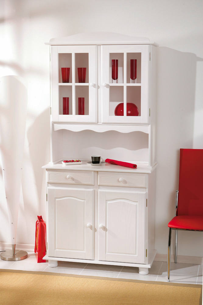 Credenza a due ante e due Dmcneal, colore bianco, cm 88 x 198 x 32