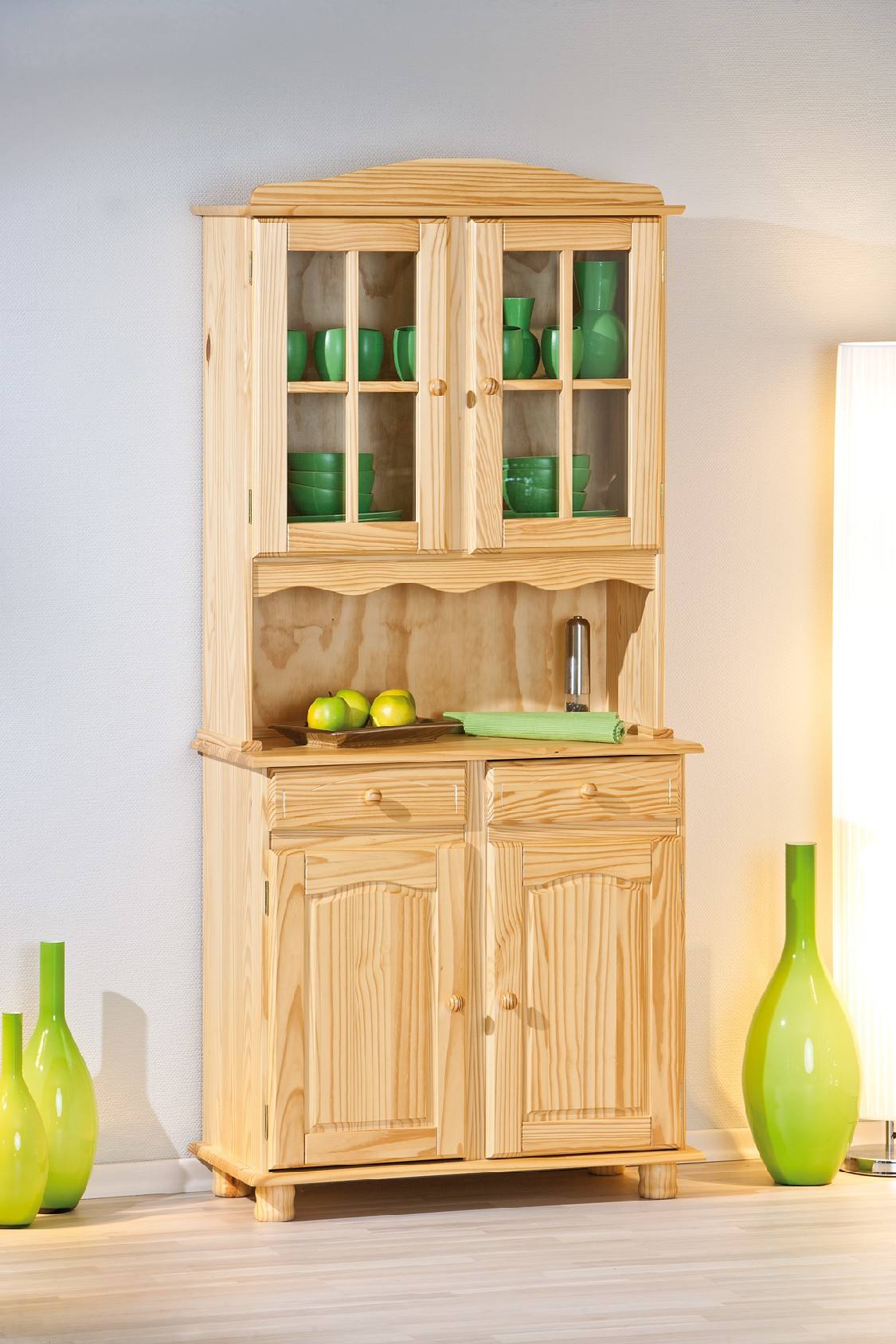Credenza a due ante e due Dmcneal, colore rovere chiaro, cm 88 x 198 x 32