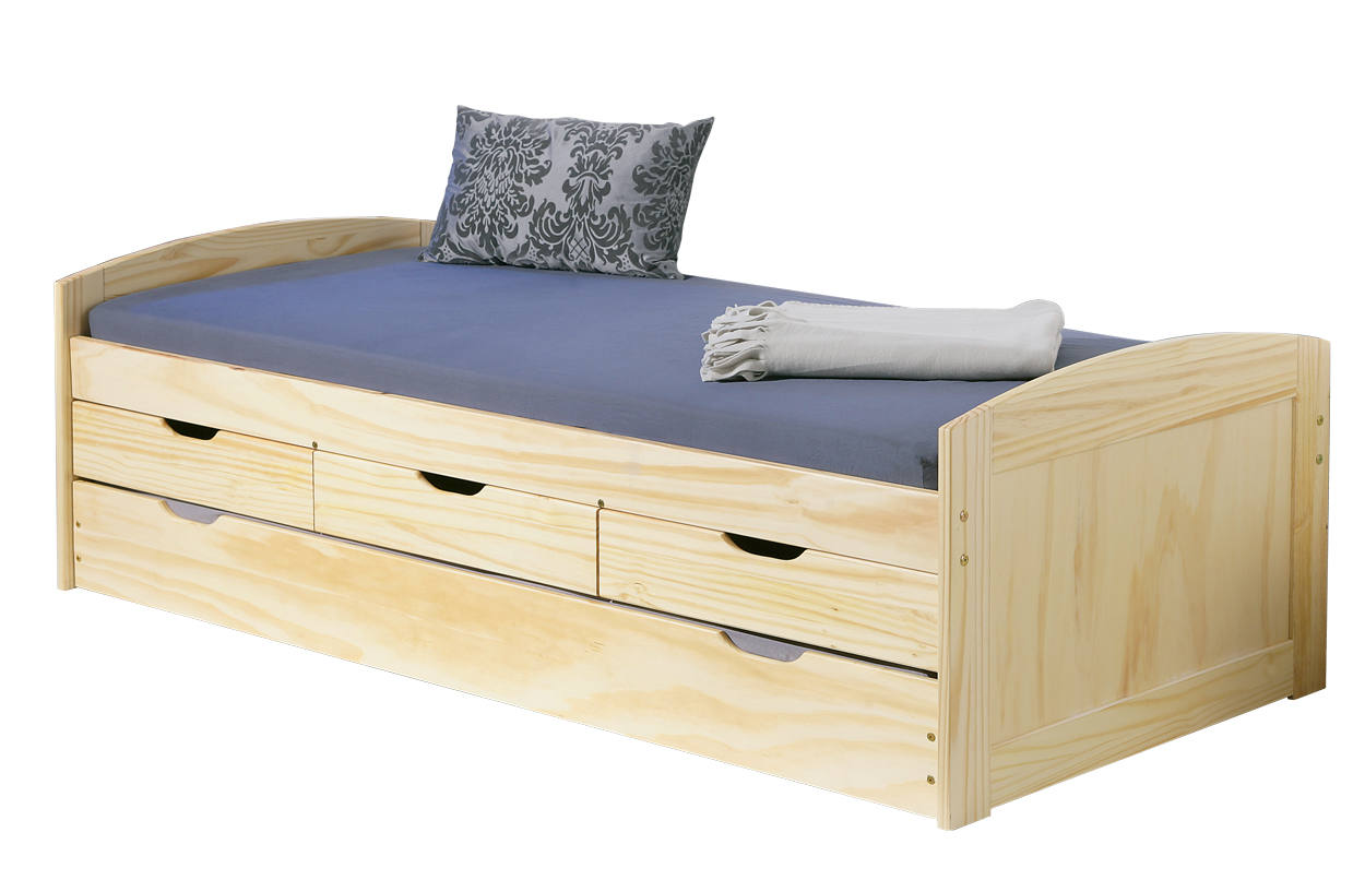 Letto con secondo letto a estrazione e Dkenned, colore rovere, cm 98 x 63 x 205.