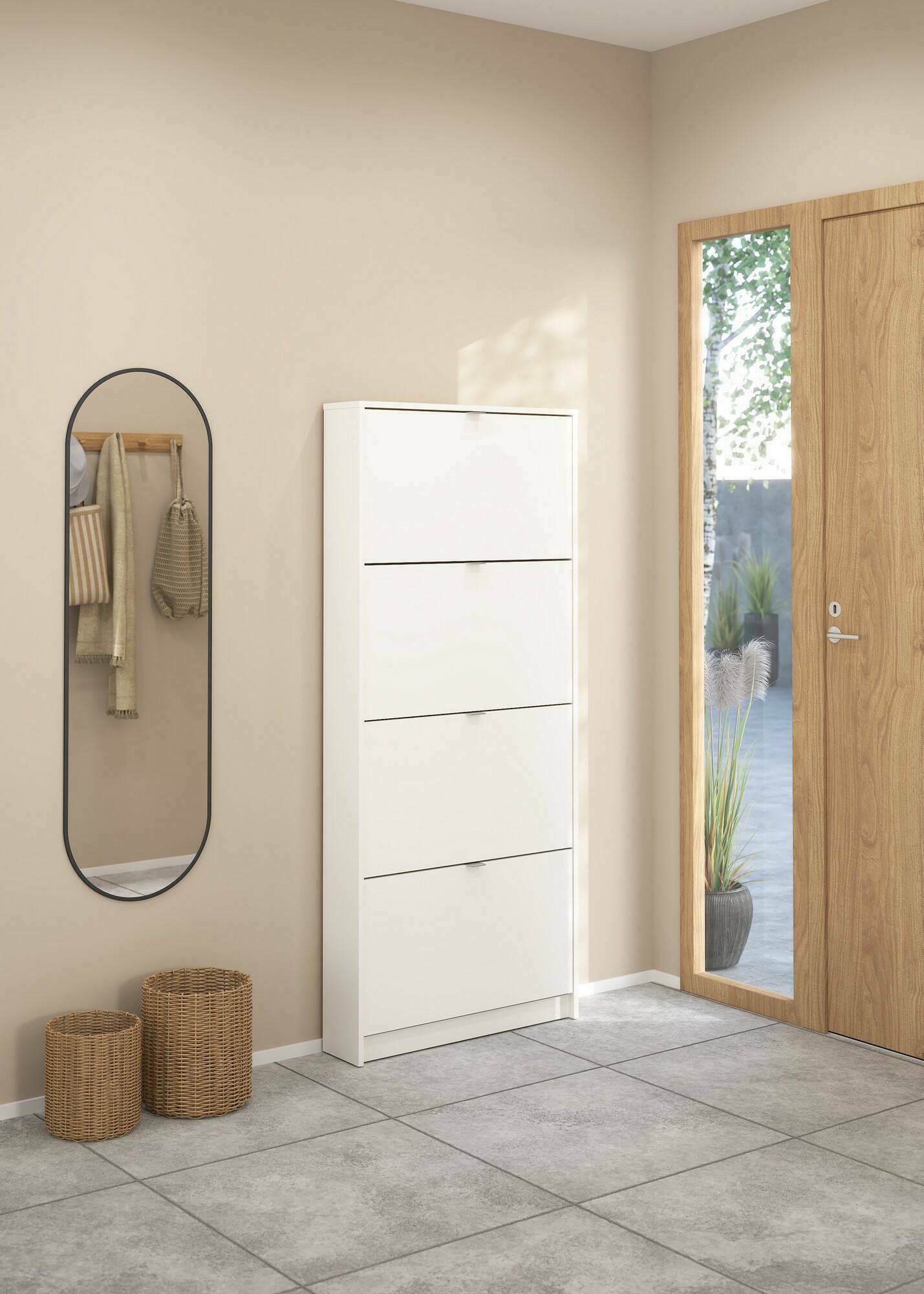 Scarpiera Desideria, Mobile portascarpe, Armadio da ingresso multiuso, Mobiletto per calzature, 70x17 h162 cm, Bianco