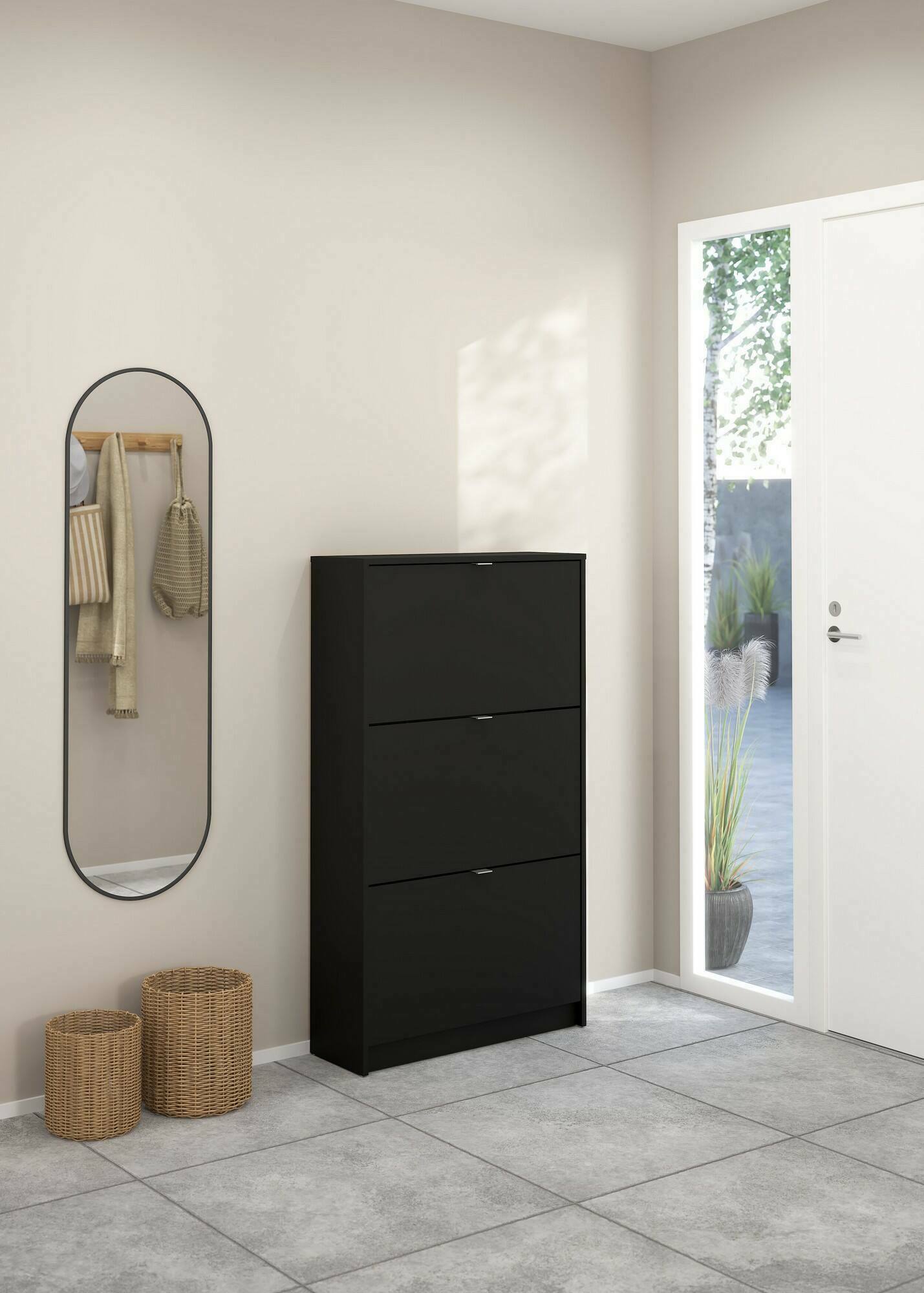 Scarpiera Irina, Mobile portascarpe, Armadio da ingresso multiuso, Mobiletto per calzature, 70x24 h124 cm, Nero