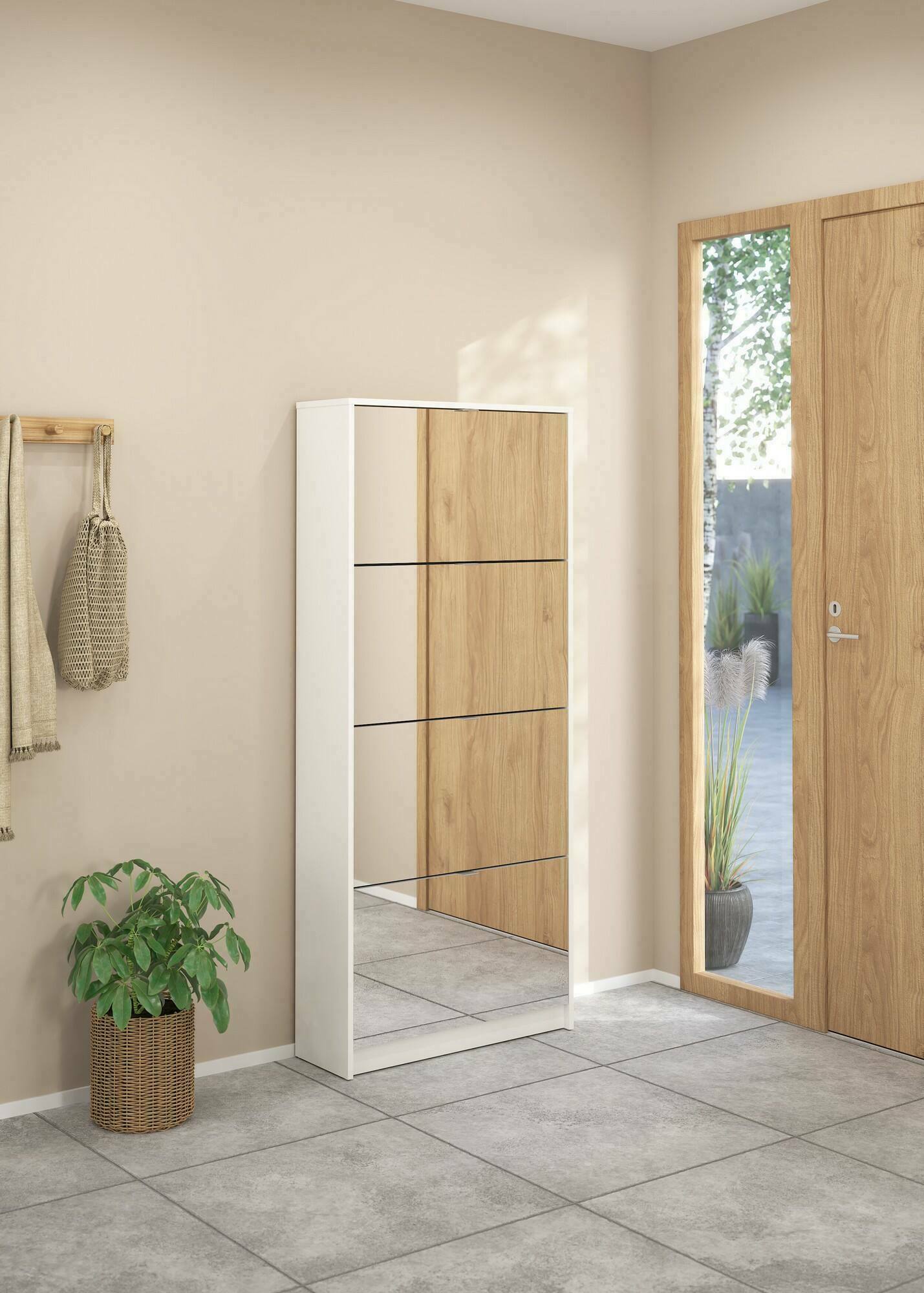 Scarpiera Aepytus, Mobile portascarpe, Armadio da ingresso multiuso, Mobiletto per calzature, 70x24 h162 cm, Bianco