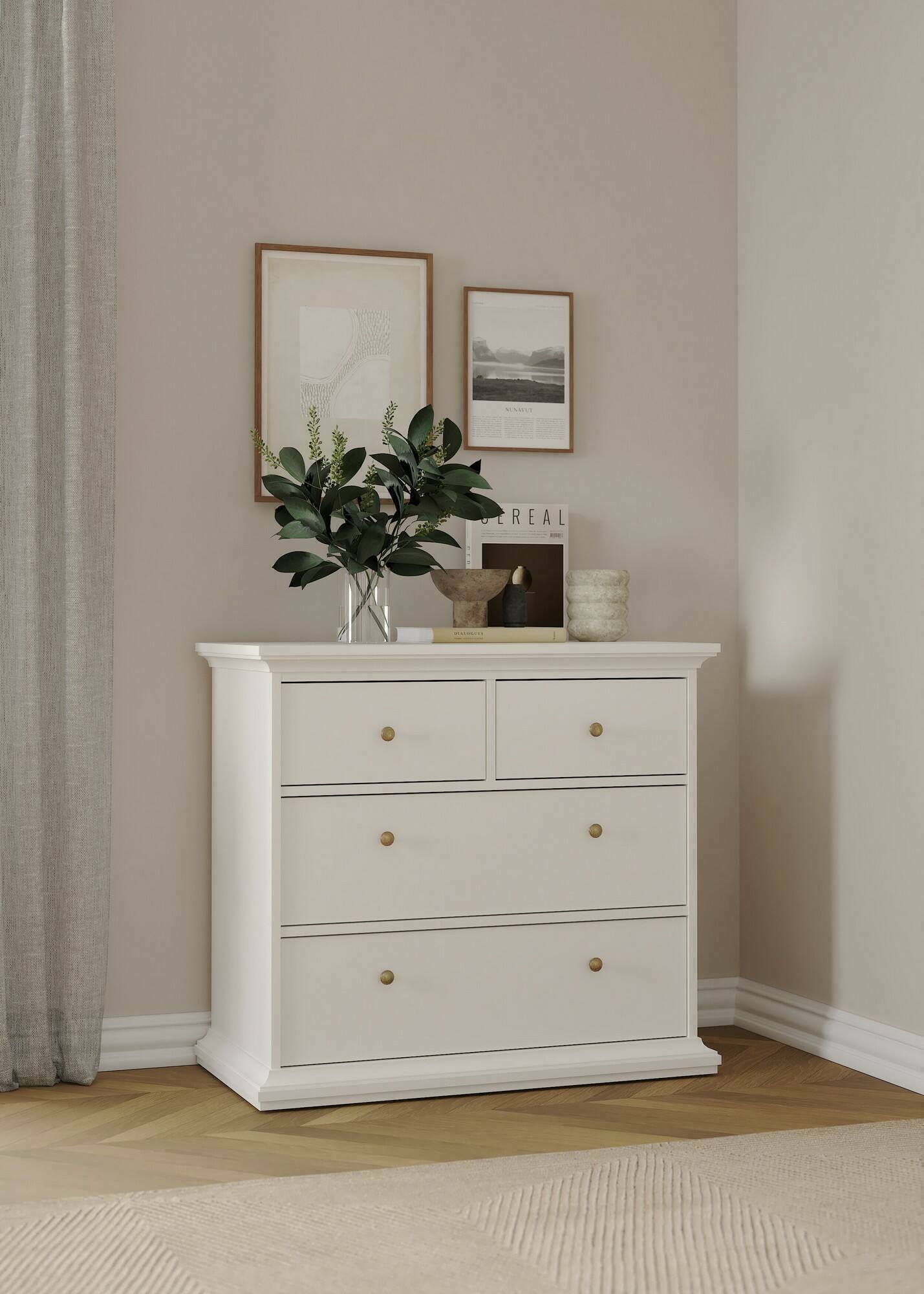 Cassettiera Arika, Settimino multiuso, Comò camera da letto, Mobile con cassetti, 96x49 h87 cm, Bianco