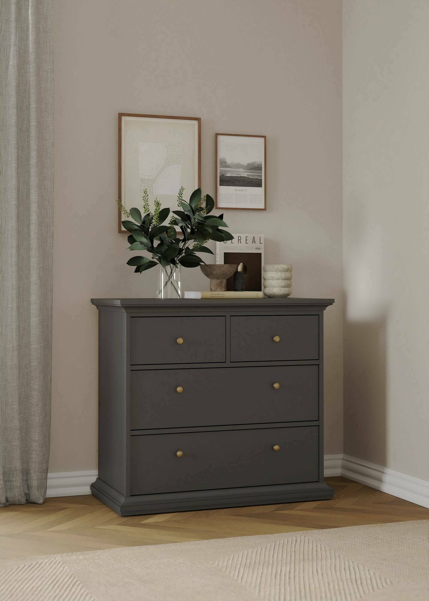 Cassettiera Arika, Settimino multiuso, Comò camera da letto, Mobile con cassetti, 96x49 h87 cm, Grigio