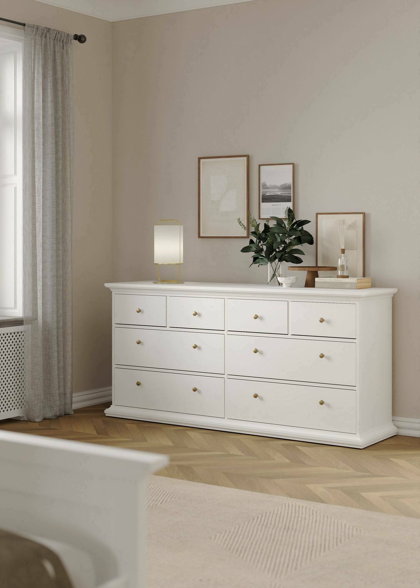 Cassettiera Asiagela, Settimino multiuso, Comò camera da letto, Mobile con cassetti, 183x49 h87 cm, Bianco