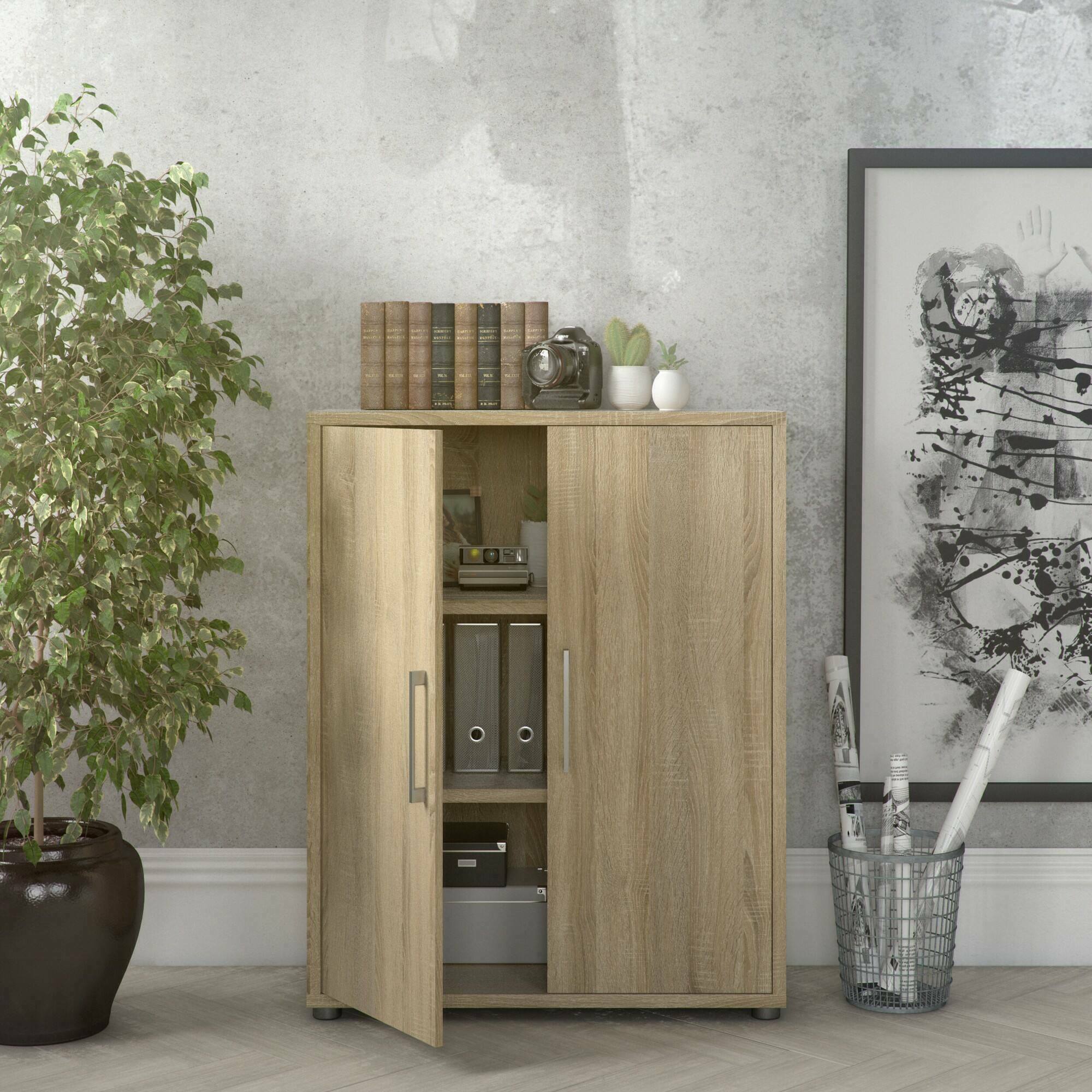 Credenza Warszawa, Buffet da soggiorno, Madia da salotto, Dispensa da cucina, 89x40 h113 cm, Quercia