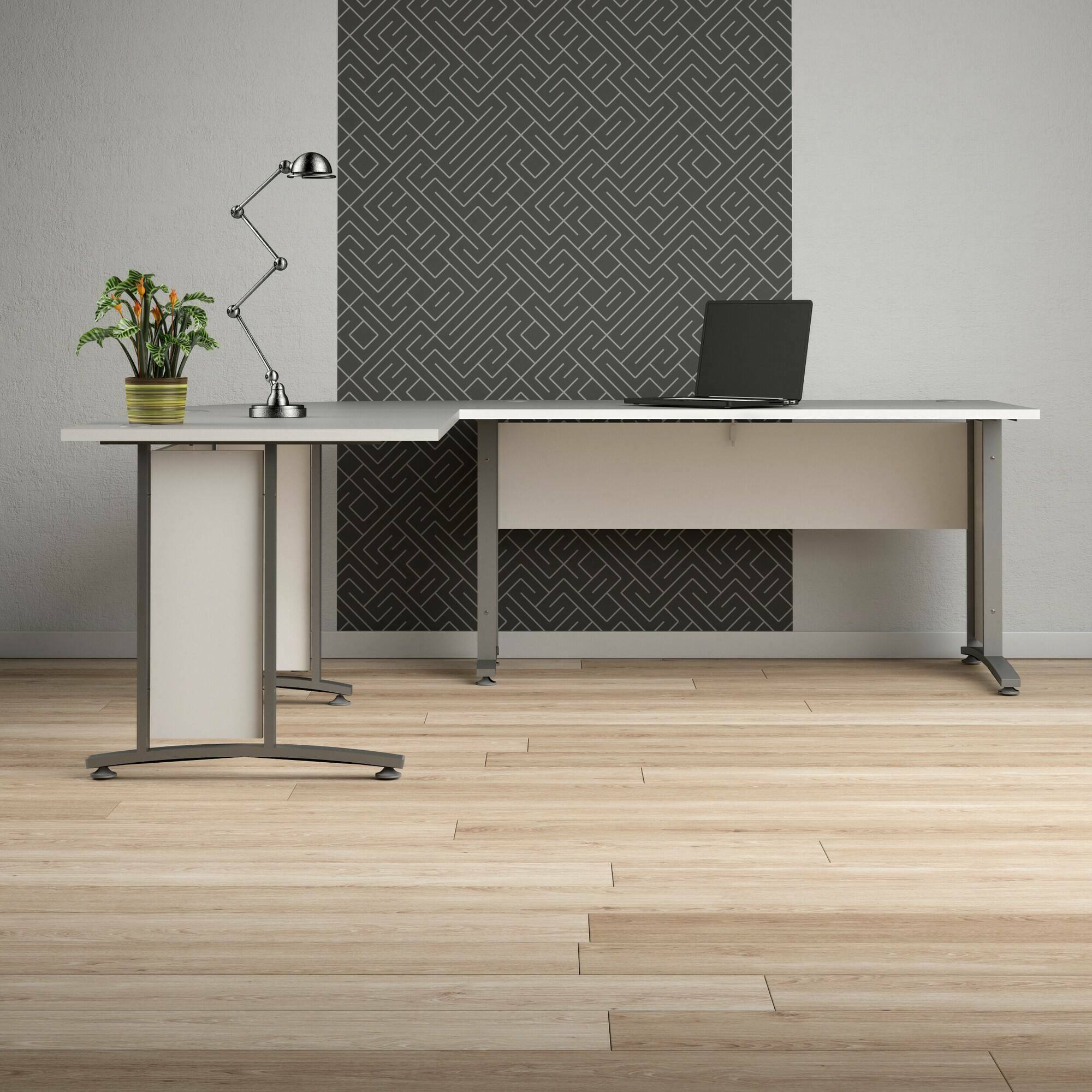 Scrivania Tanya, Scrittoio multiuso, Tavolo per ufficio porta PC, Piano di lavoro, 230x200 h75 cm, Bianco e Grigio