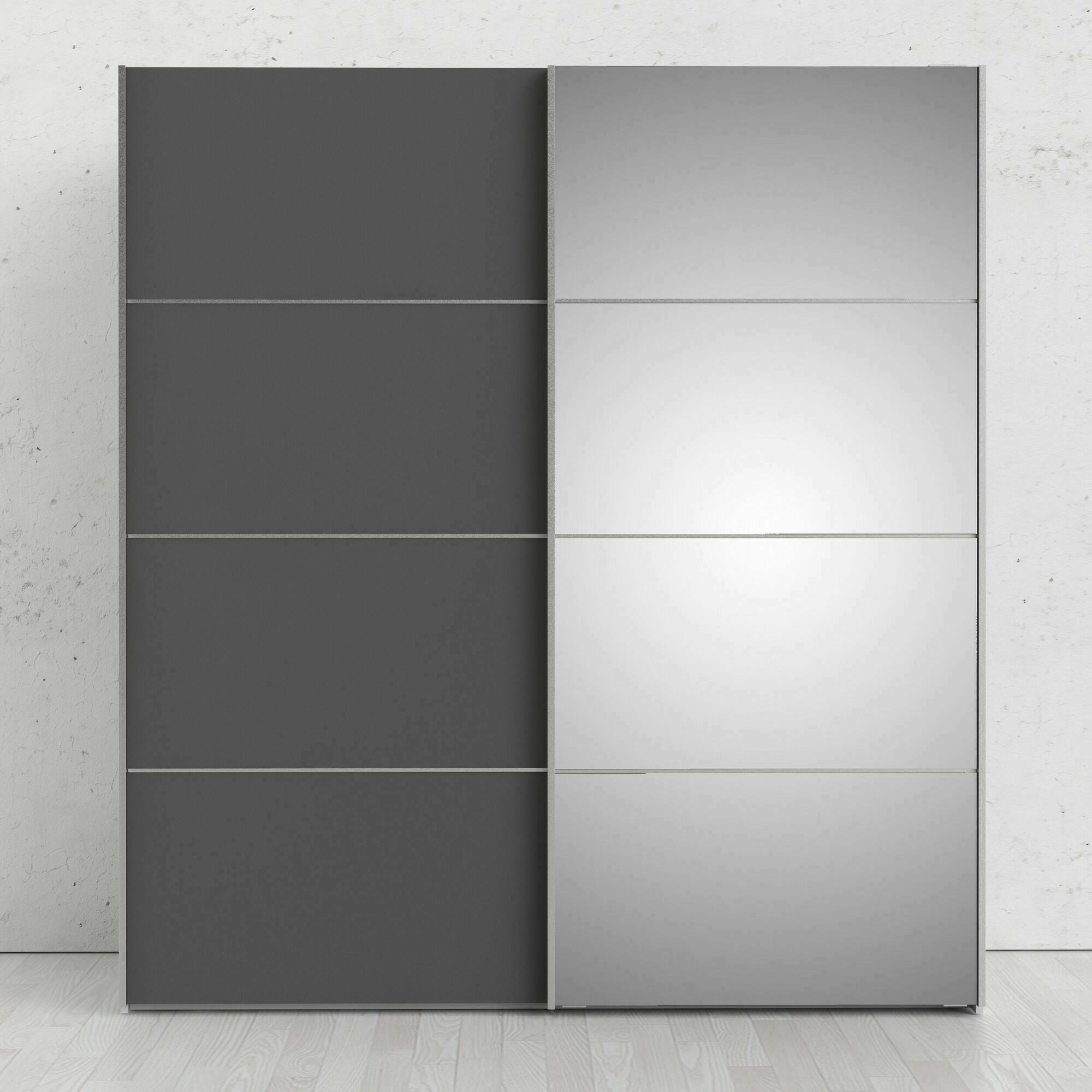 Guardaroba 2 ante Cerreto, Mobile camera da letto, Cabina armadio portabiti, Armadio appendiabiti, 182x64 h202 cm, Grigio e Bianco