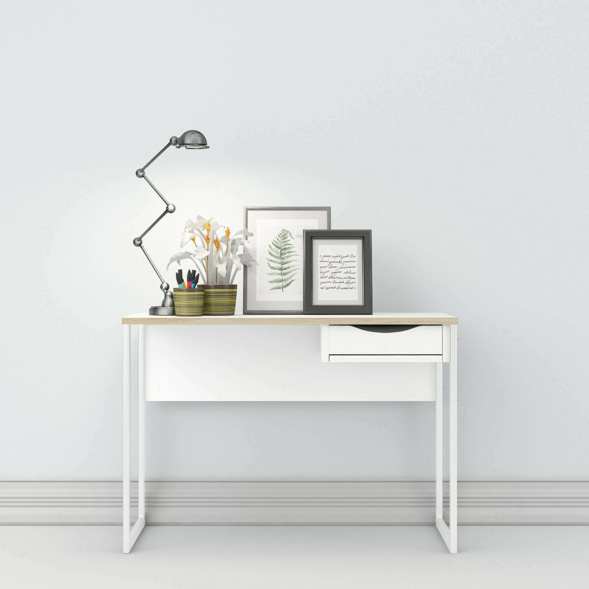 Scrivania Agave, Scrittoio multiuso, Tavolo per ufficio porta PC, Piano di lavoro, 110x48 h77 cm, Bianco