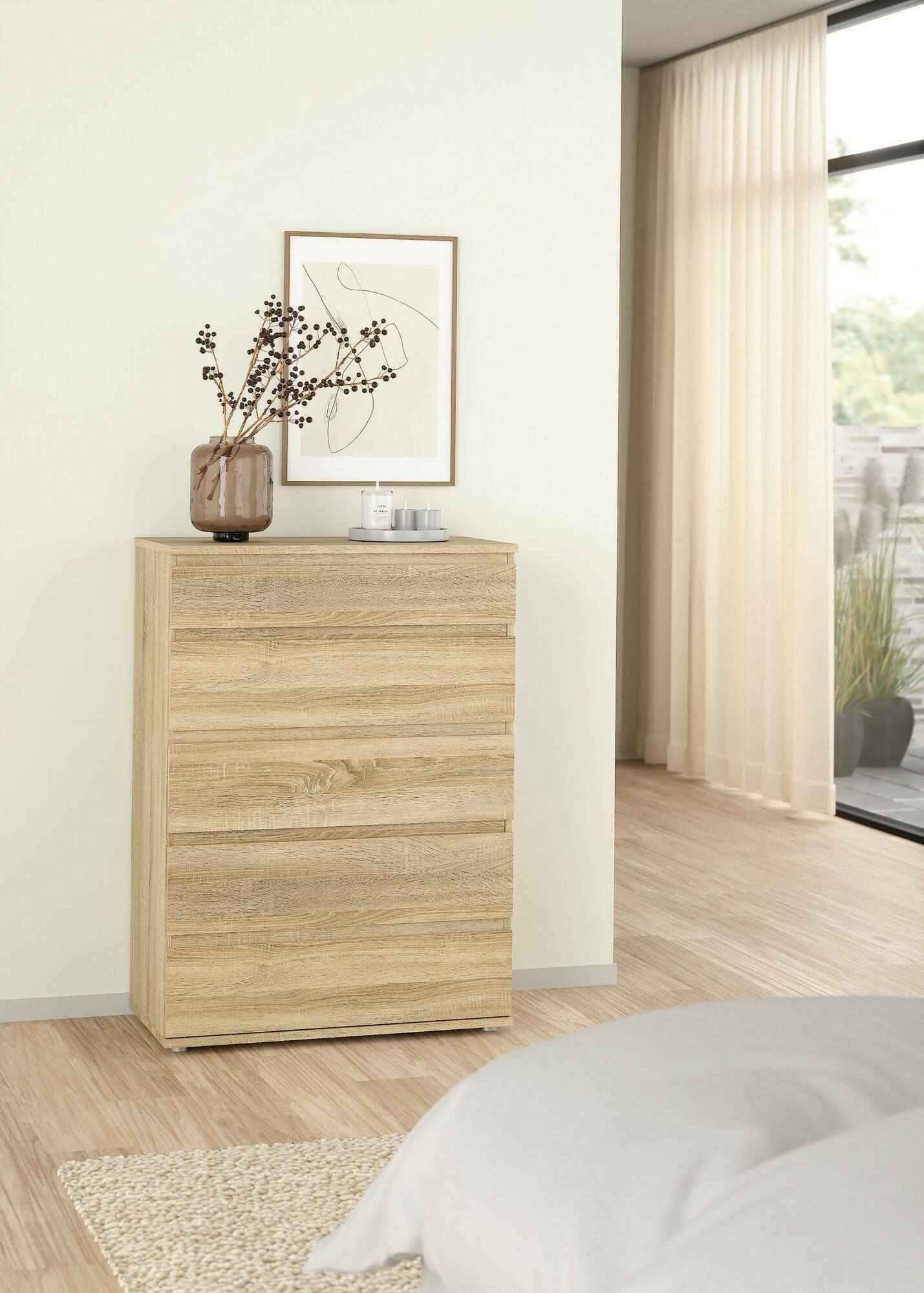 Cassettiera Arriba, Settimino multiuso, Comò camera da letto, Mobile con cassetti, 77x40 h107 cm, Quercia