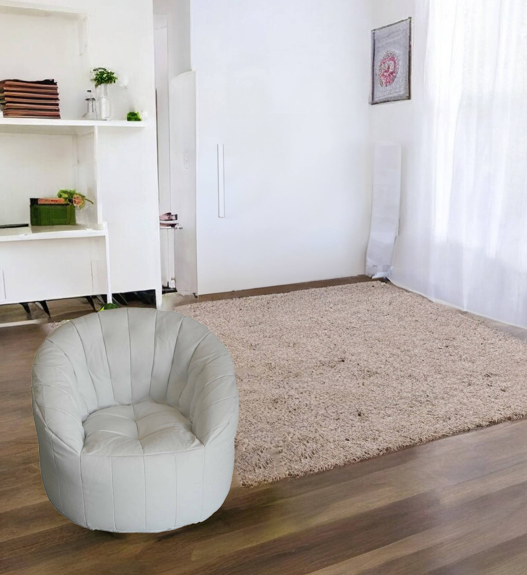 Poltrona imbottita Amenso, colore bianco, Misure 80 x 80 x 80 cm
