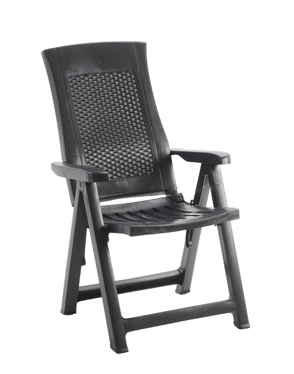 Sedia da esterno 0, Seduta da giardino pieghevole, Poltrona outdoor effetto rattan, 100 % Made in Italy, Cm 59x67h107, Antracite