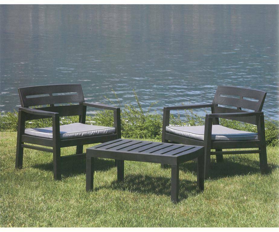 Set salotto da esterno Alfio, Set da giardino con due poltrone e un tavolino, Salottino indoor, 100% Made in Italy, Cm 73x65h75, Antracite