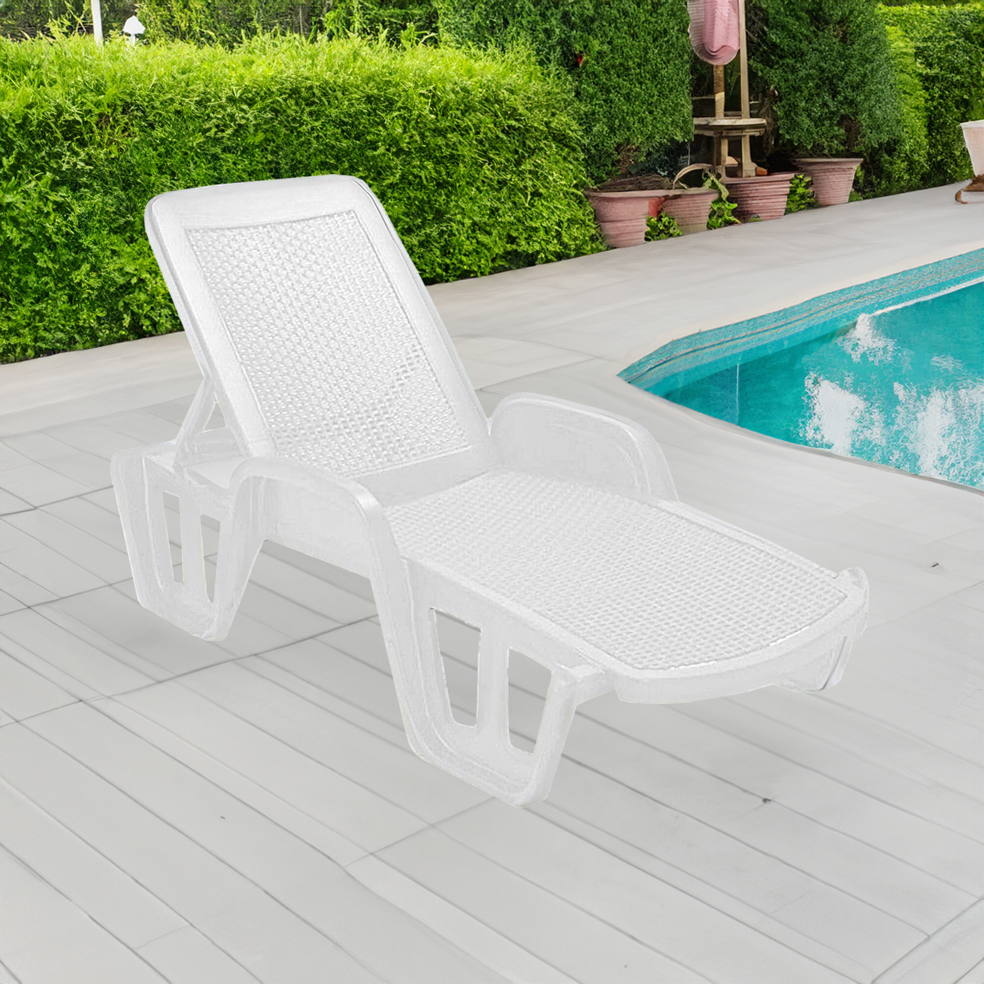 Lettino prendisole Alagaesia, Sdraio da giardino regolabile con braccioli, Lettino da esterno, 100 % Made in Italy, Cm 192x71h100, Bianco